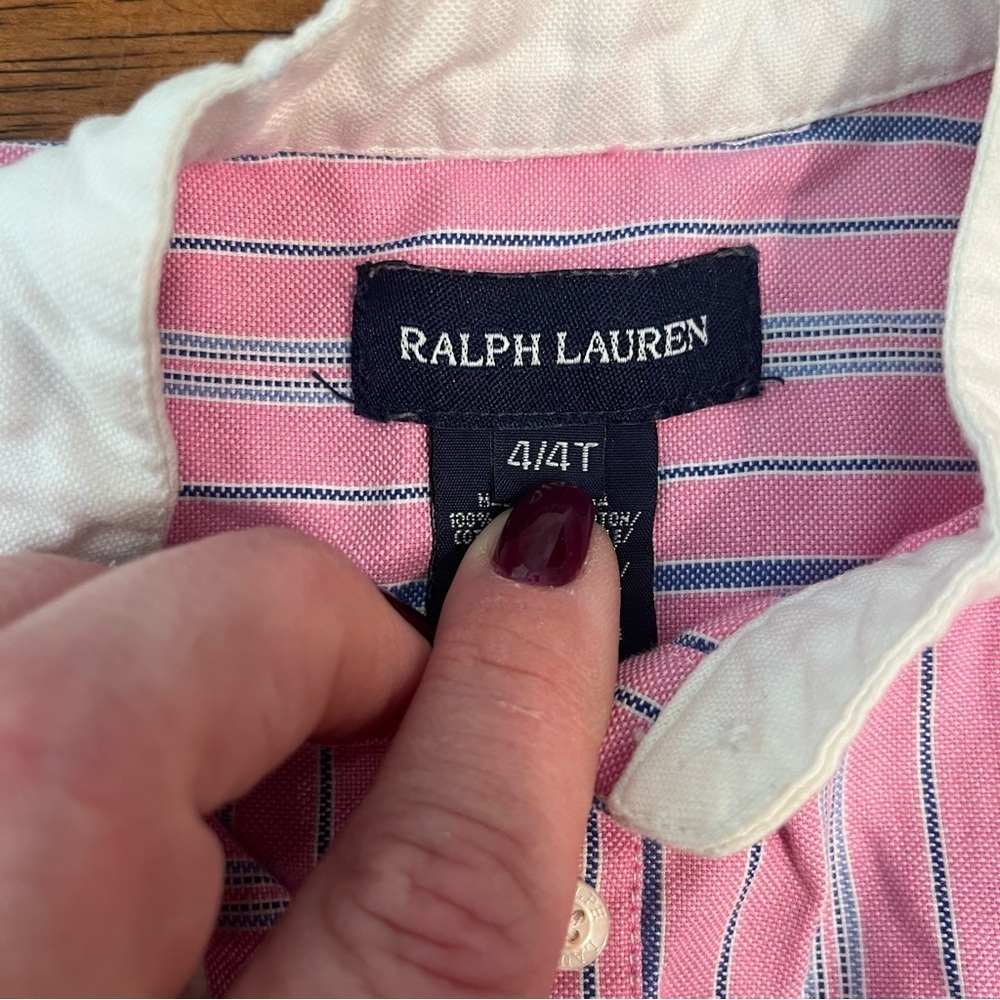 Ralph Lauren Pink and White Striped Dress 100% cotton size 4/4T - Picture 3 of 6